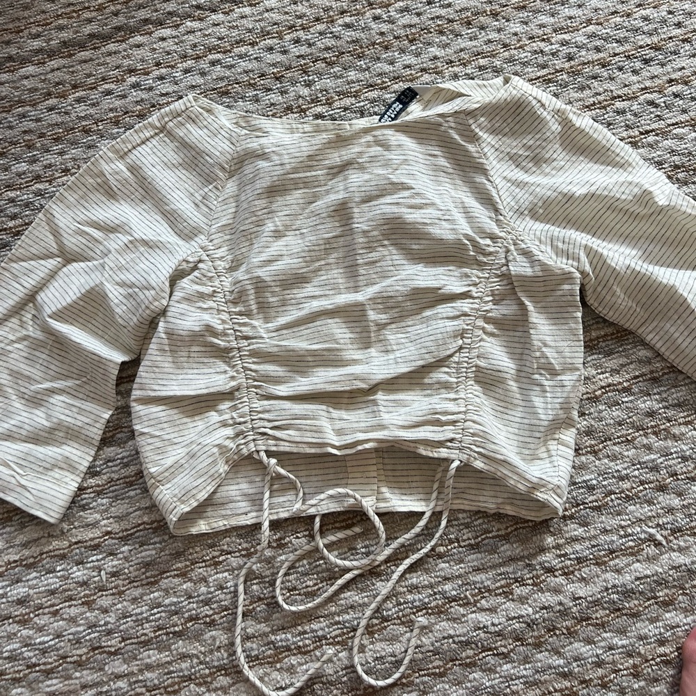 Zara Basic Cream Shirt with Black Stripes